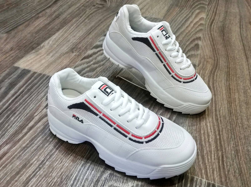 38 р Fila Disruptor Білі з смугою кросівки на високій підошві жіночі чоловічі унісекс, фото 2