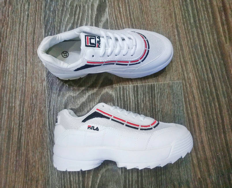 38 р Fila Disruptor Білі з смугою кросівки на високій підошві жіночі чоловічі унісекс, фото 3