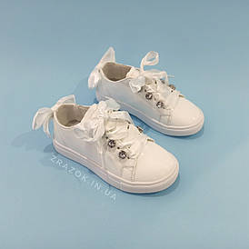 25 р Білі кросівки з бантиком кеди з бантом лакові туфлі зі стрічками з супінатором на дівчинку
