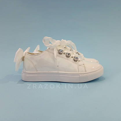 Білі кросівки з бантиком кеди з бантом лакові туфлі зі стрічками з супінатором на дівчинку, фото 2