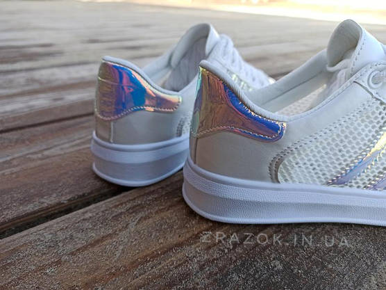 38 р Жіночі кросівки екошкіра сіточка літні під Adidas SuperStar перламутр кеди кріпери шнурок, фото 6