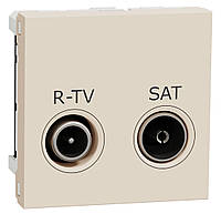 Розетка R-TV SAT одинарная, 2 модуля, бежевый, Unica New, NU345444 Schneider Electric