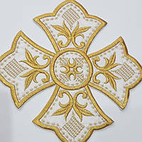 Хрест для одягу св'ященника великий Хрест для церковного одягу великий 24 на 24 см на білому золотом