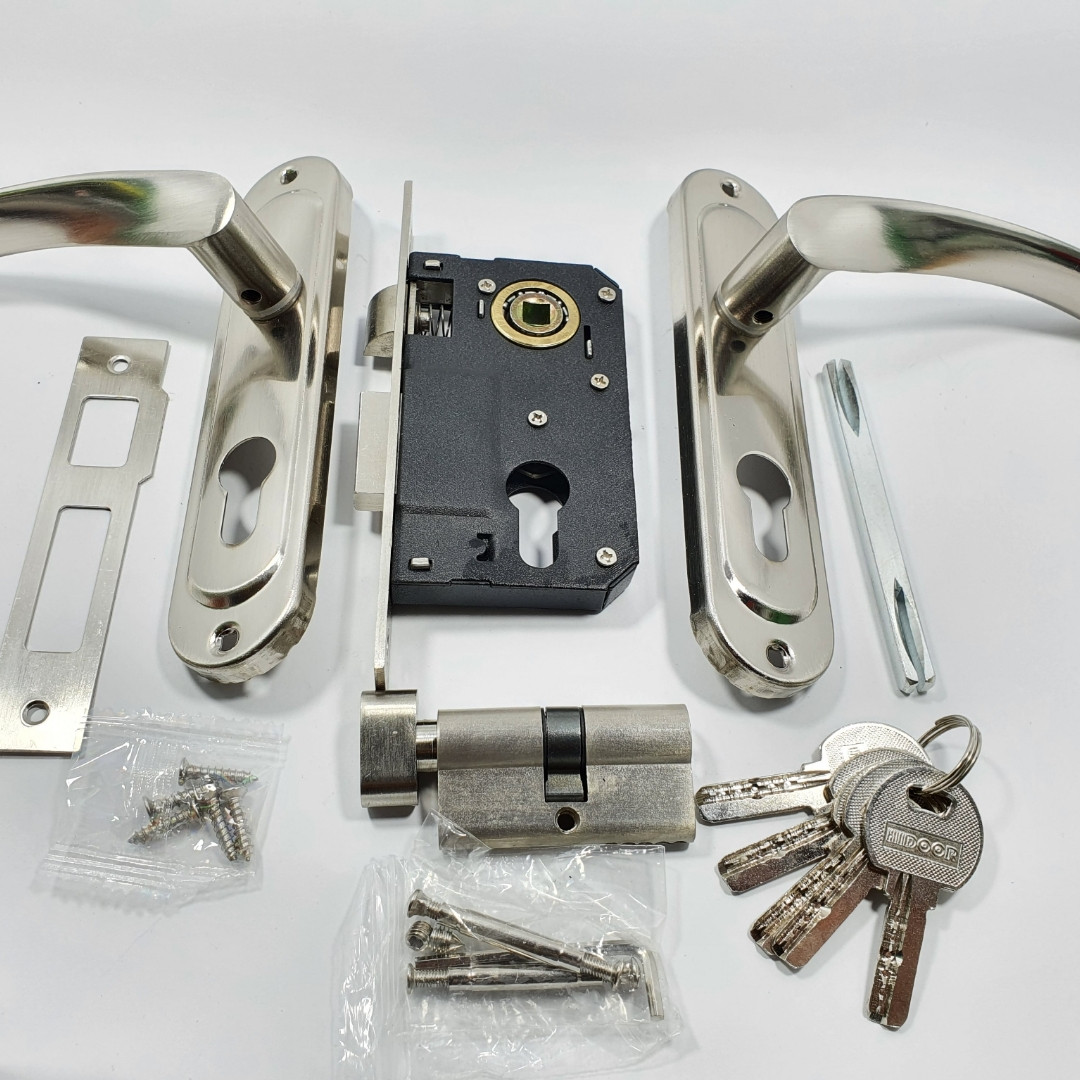 Комплект замка для входной и межкомнатной двери (ручки матовый никель) - фото 3 - id-p865103121