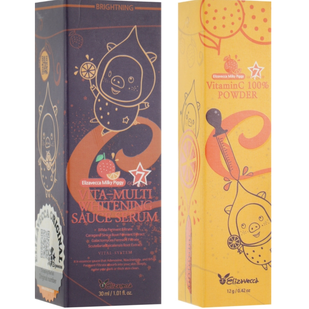 Набір сироватки і пудри для обличчя Elizavecca Vitamin C 100% Powder + Vita-Multi Whitening Sauce Serum