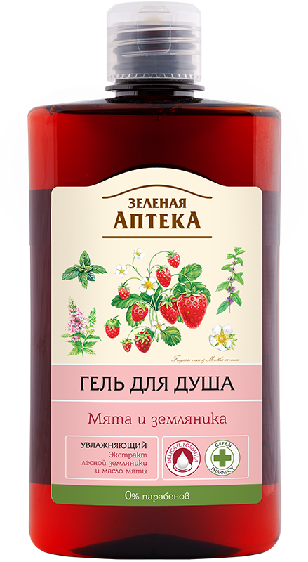 Гель для душу. Зволожуючий М'ята і суниця 400 мл Зелена аптека