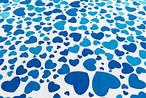 Одягова тканина коттон (сорочка) білого кольору принт блакитні Сердечка