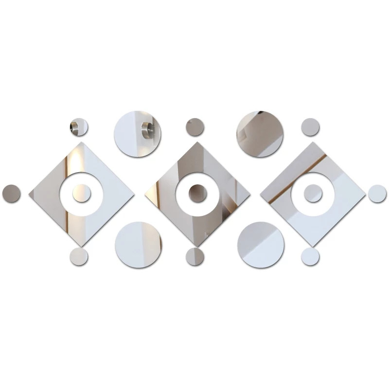 Дзеркальні пластикові наклейки Квадрати-кола 19шт срібні