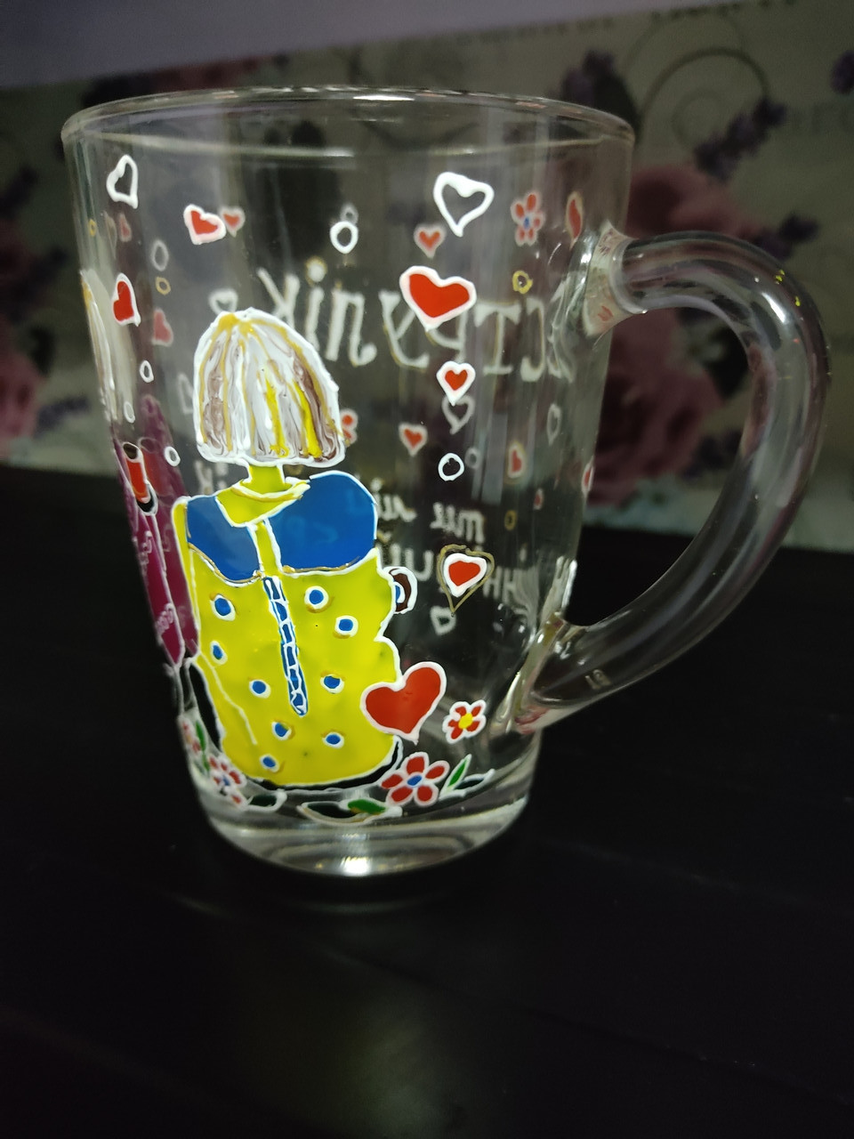 Чашка з вітражним розписом ручної роботи 430 мл" Сестрички ", фото 1