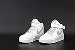 Чоловічі кросівки Nike Air Force 1 High White рефлективні білі шкіряні осінь весна. Живе фото. топ, фото 5