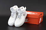 Чоловічі кросівки Nike Air Force 1 High White рефлективні білі шкіряні осінь весна. Живе фото. топ, фото 7