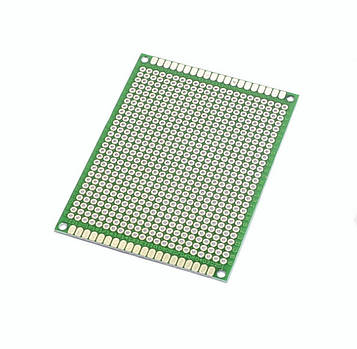 Плата макетна двостор. FR4 60х80мм, крок 2.54мм, з металізацією та маскою, Китай