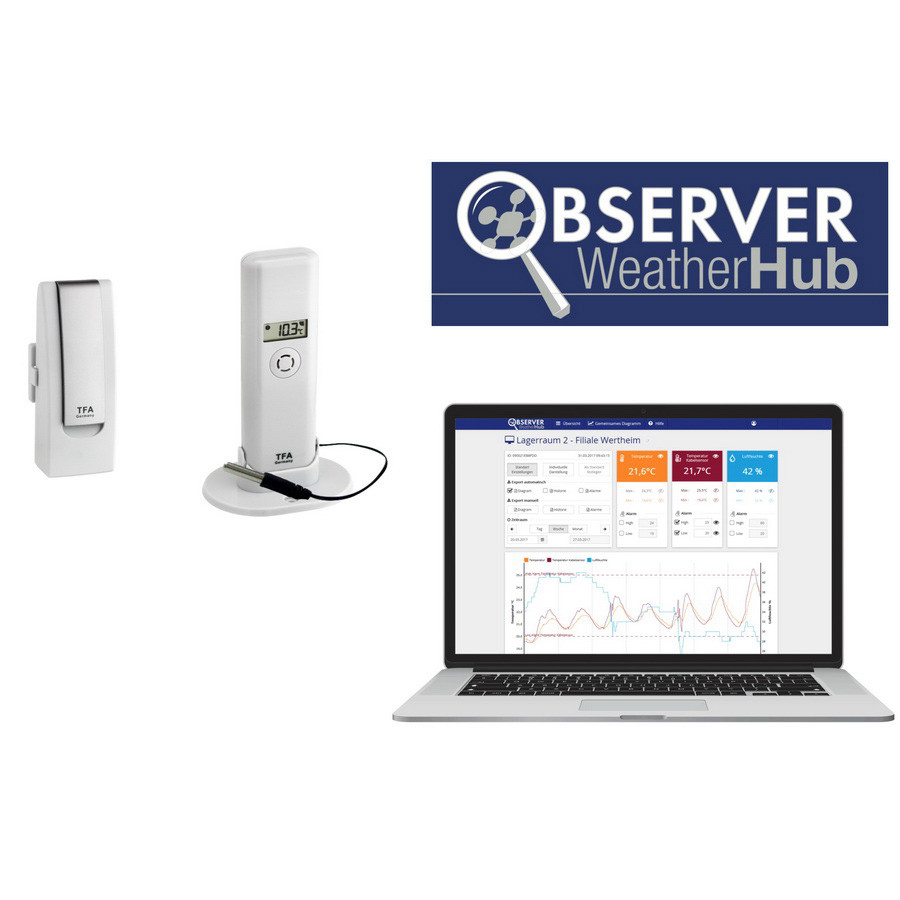Стартовий комплект TFA WeatherHub "Observer", датчик температури/вологості з провідним Т-сенсором, фото 1