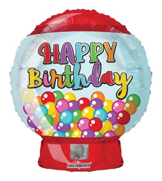 До 18" Happy Birthday Gum Machine, Фольгована куля фігура — З Днем народження
