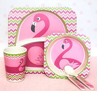 Набор детской посуды бамбуковой Фламинго