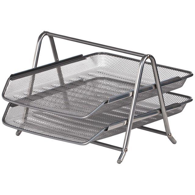 Лоток горизонтальный BUROMAX 2відділення, металева сітка, сріблястий BM.6250-24