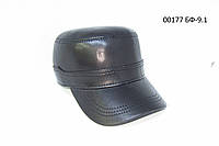 Чоловіча кепка немка з натуральної шкіри чорного кольору на флісовій підкладці DAVANI 00177