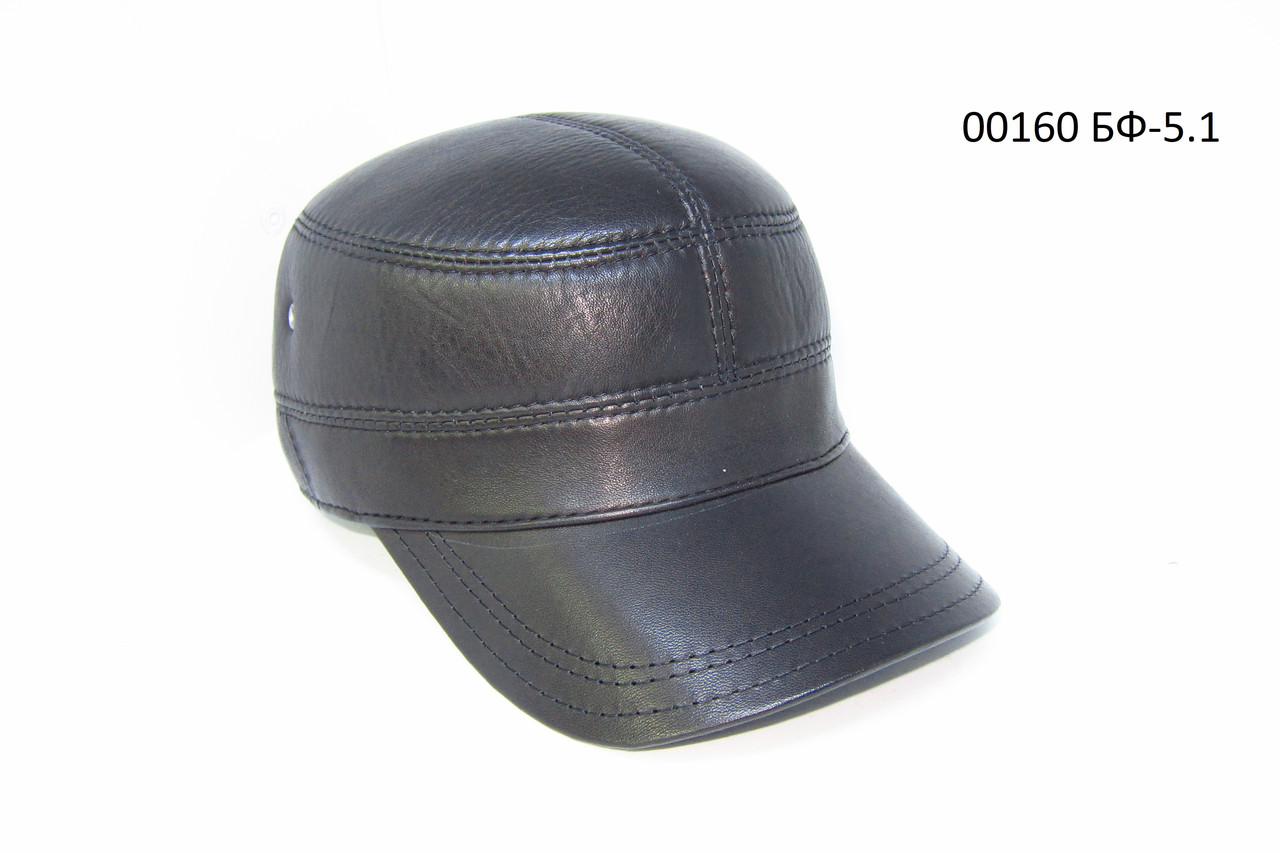 Чоловіча кепка з натуральної шкіри чорна на флісовій підкладці DAVANI 00160