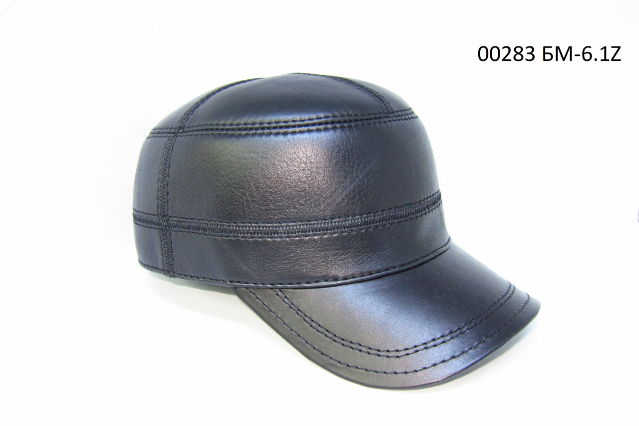 Чоловіча кепка немка з натуральної шкіри чорна на флісовій підкладці 58 розмір DAVANI 00283, фото 1