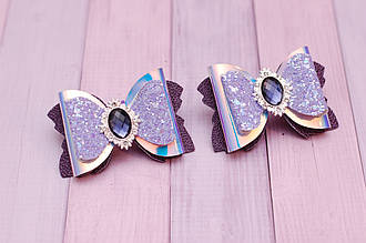 Банти на резинці для волосся дитячі з екошкіри з екокожі фіолетові 2 шт 354