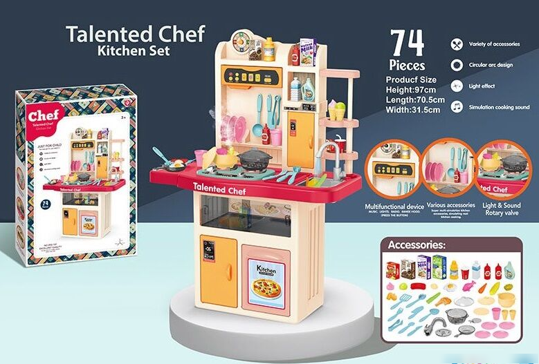 Детский игровой набор Кухня Kitchen Set 922-107 с водой и паром / духовка плита холодильник мойка / 74 детали - фото 1 - id-p1359380022