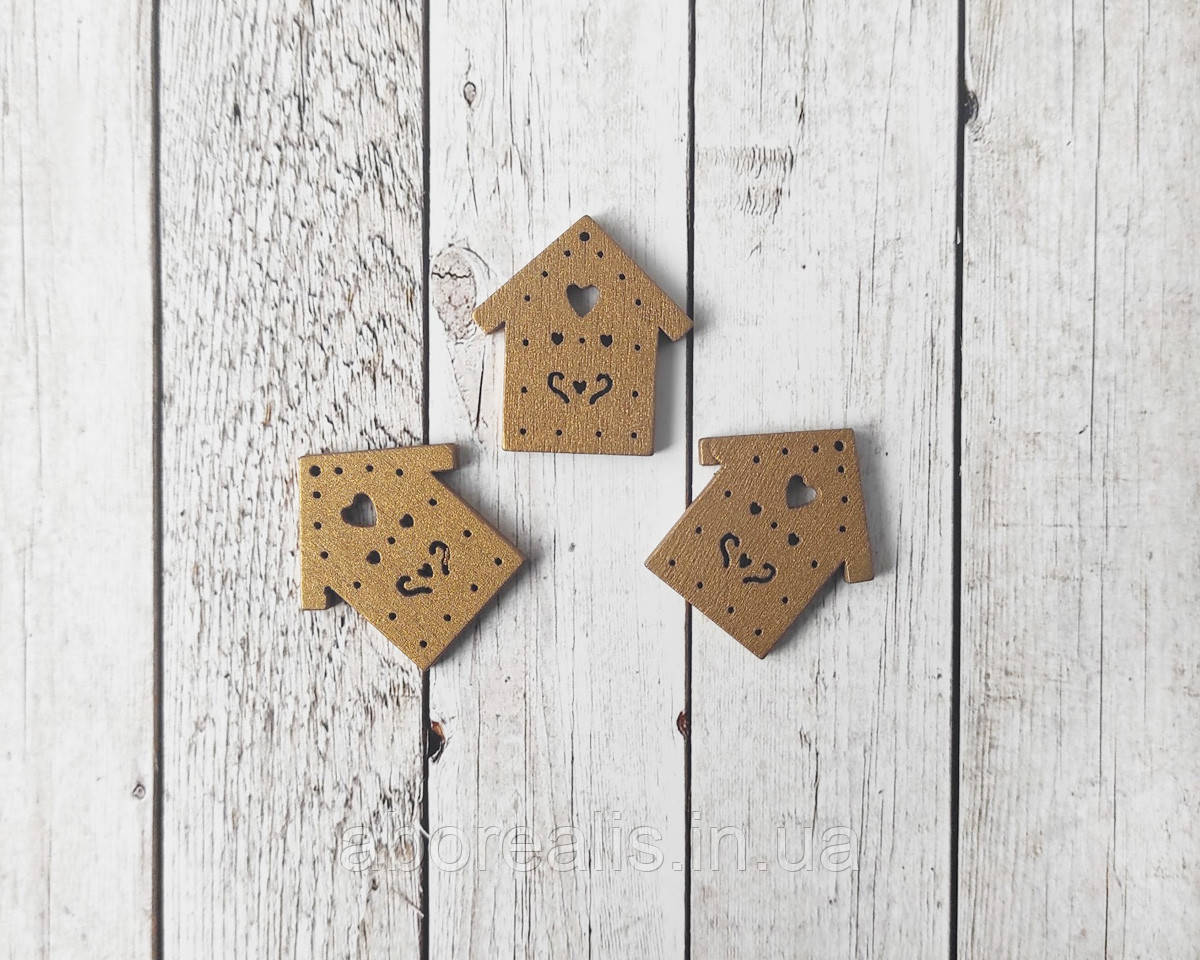 Дерев'яна фігурка "Будиночок" бронза 3*2,8 см. 1 шт, фото 1