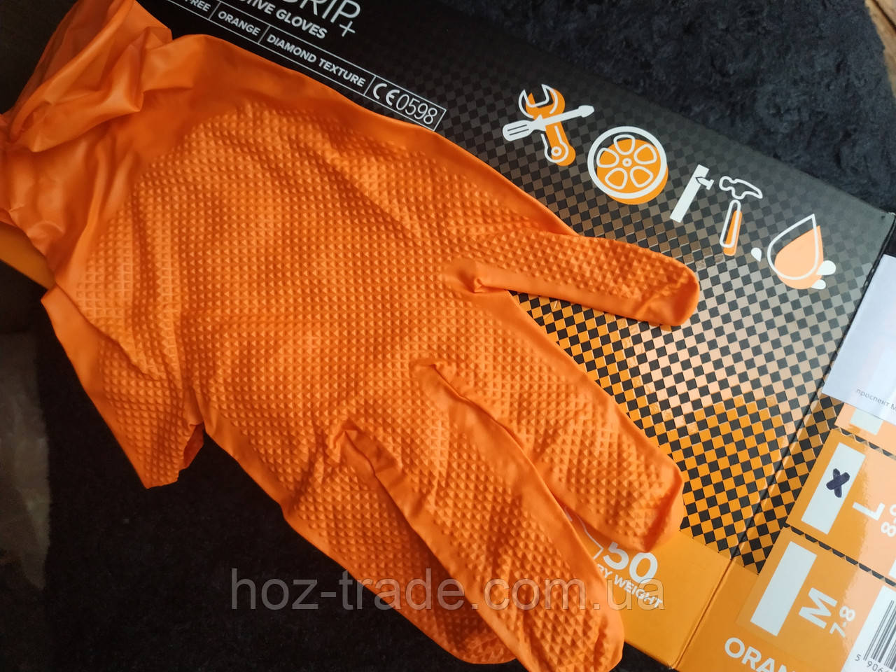 Перчатки плотные Нитриловые Ideall Grip+(оранжевые) L 8-9 25пар/50 шт. - фото 2 - id-p1273384887