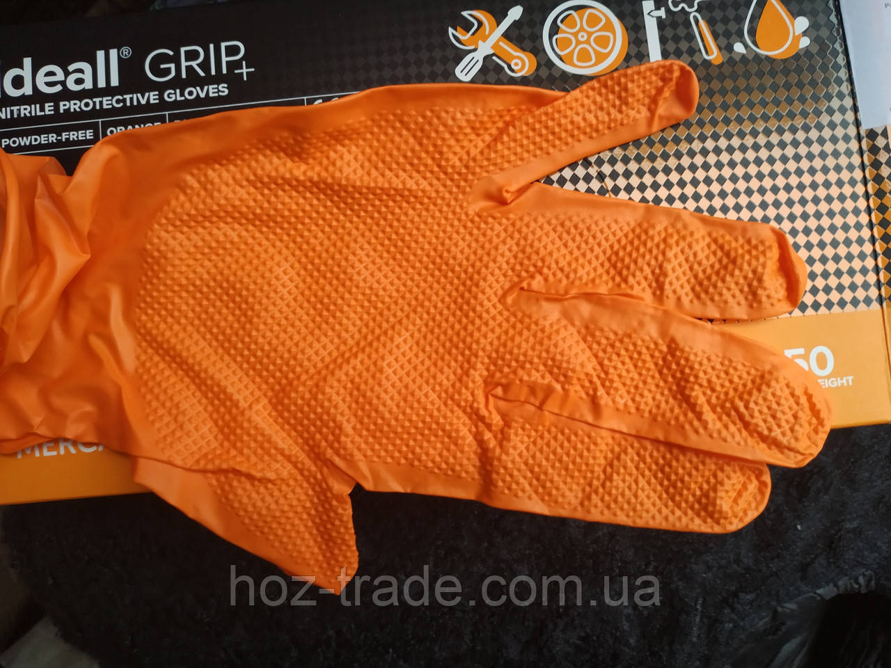 Перчатки плотные Нитриловые Ideall Grip+(оранжевые) L 8-9 25пар/50 шт. - фото 1 - id-p1273384887