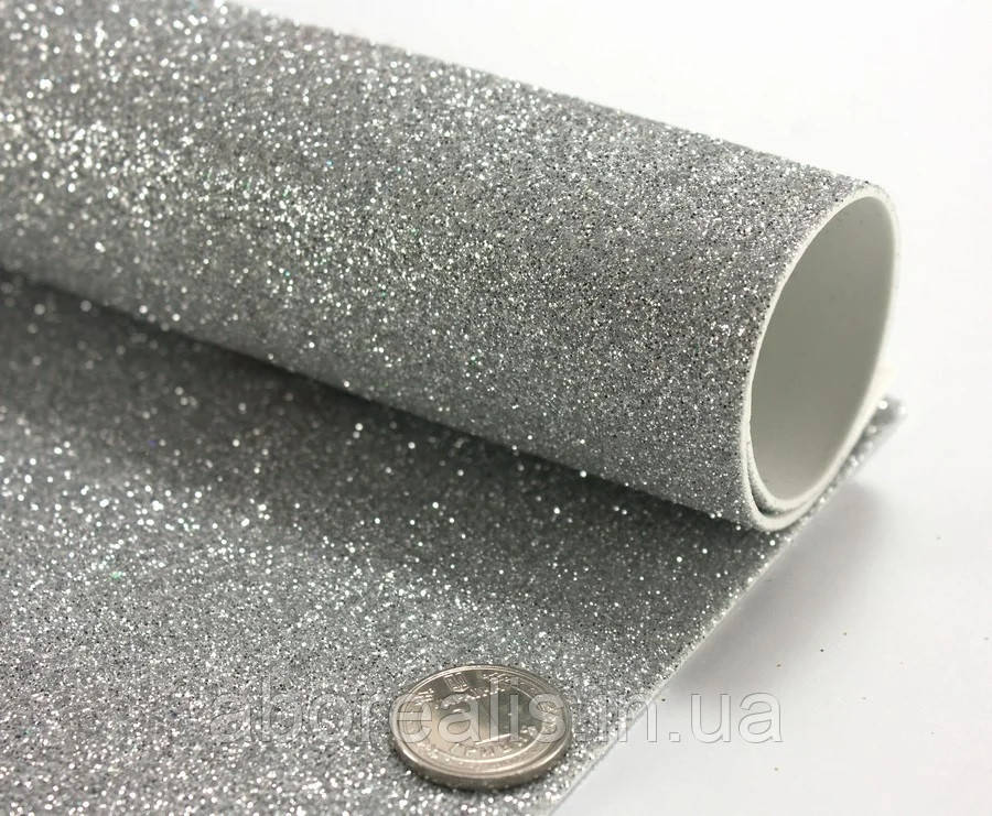 Фоамиран з глітером срібло, без к/о, 1,6 мм. 20*30 см, фото 1