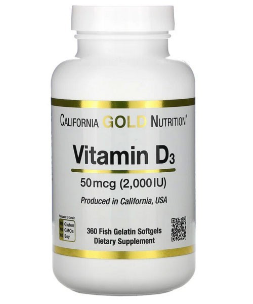 Вітамін D3 California Gold Nutrition Vitamin D3 2000 UI 360 капс.