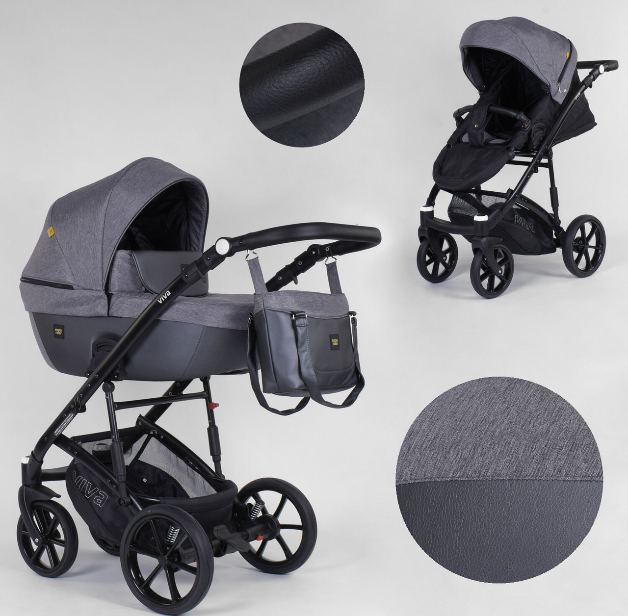 Дитяча коляска 2 в 1 Expander VIVA V-84622 Anthracite колір, водовідштовхувальна тканина + еко-шкіра, фото 1