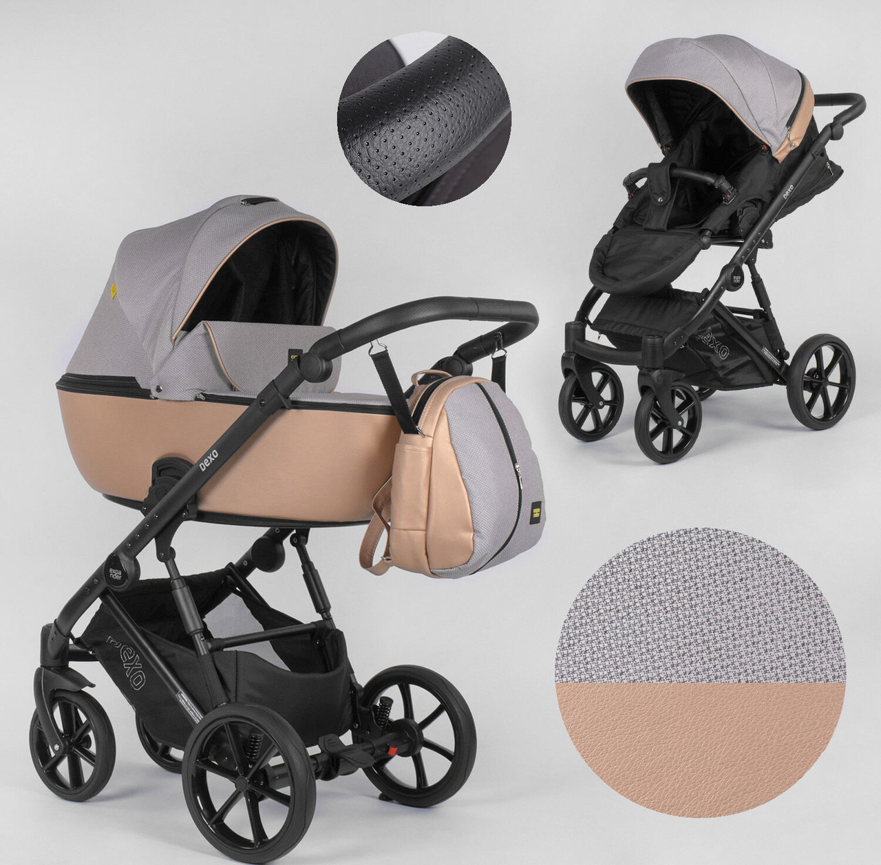 Дитяча коляска 2 в 1 Expander DEXO D-36086 колір Camel, водовідштовхувальна тканина + еко-шкіра, фото 1
