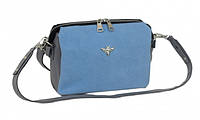Натуральная замшевая женская сумка Lucherino 644 Сумка замши серая голубой (LRHN)