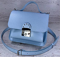 574-4 Натуральная кожа Сумка женская голубая Кожаная сумка через плечо сумка женская голубая кросс-боди