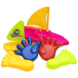 Пісочний набір - пасочки та кораблики, 6 шт, сітка, червоний, пластик (DBS11020-2)