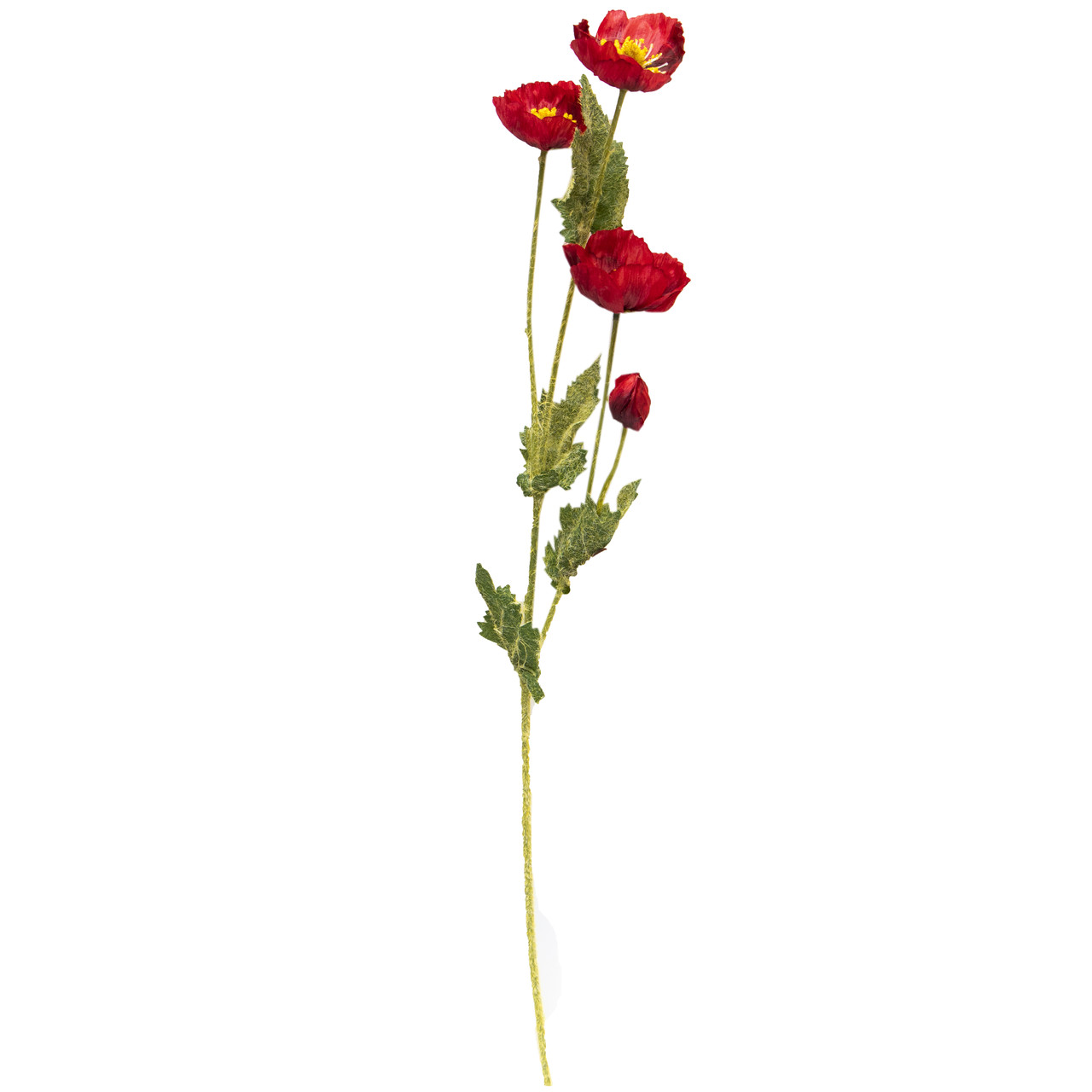 Штучна квітка Мак - 4 квітки, гілка, тканина, пластик, 60 см, червоний (632403)
