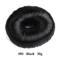 Новинка! Пончик для создания красивой гульки, оформлен искусственными волосами, цвет №1 - черный
