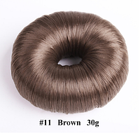 Новинка! Пончик для створення красивої гульки, оформлений штучними волоссям, колір №3 - коричневий
