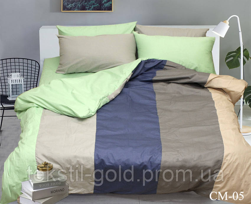 Євро комплект постільної білизни Color mix APT001 Поплін бавовна 100%