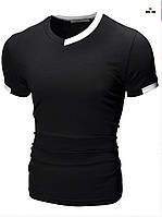 Футболка чоловіча Slim Fit літня чорна однотонна трикотажна