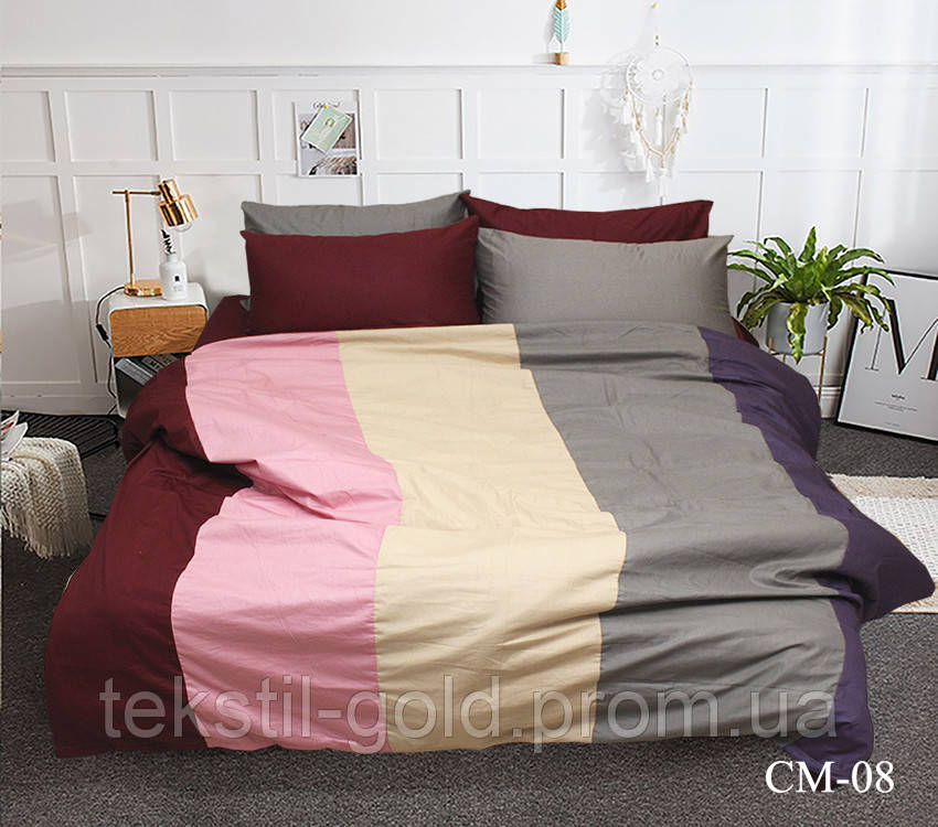 Євро комплект постільної білизни Color mix APT001 Поплін бавовна 100%