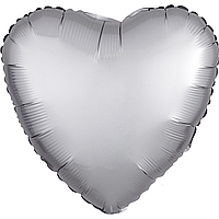 Фольгированный шарик Anagram 18" (45 см) Сердце сатин белое золото