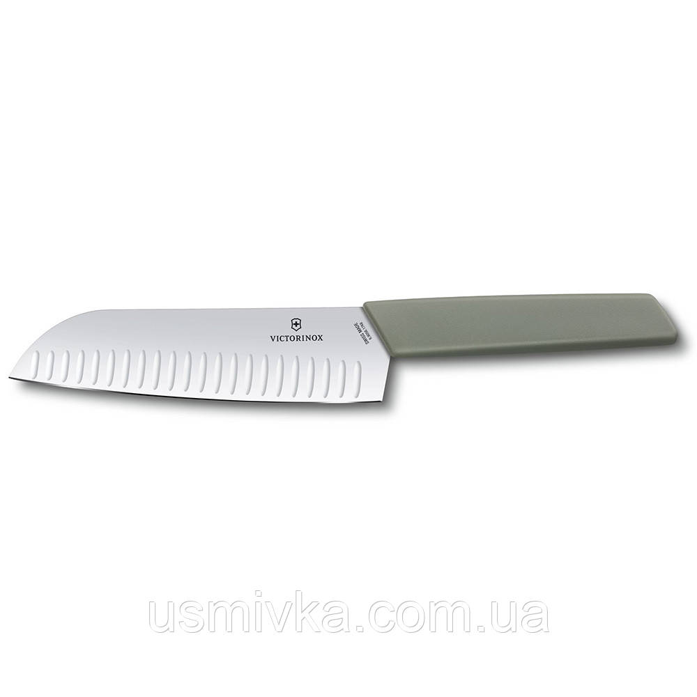 Кухонний ніж Victorinox Swiss Modern "Santoku" 6.9056.17K6B оливковий, лезо 17 см