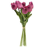 Штучний букет квітів, 7 тюльпанів, фіолетовий, тканина, поліуретан, 30 см (631222)