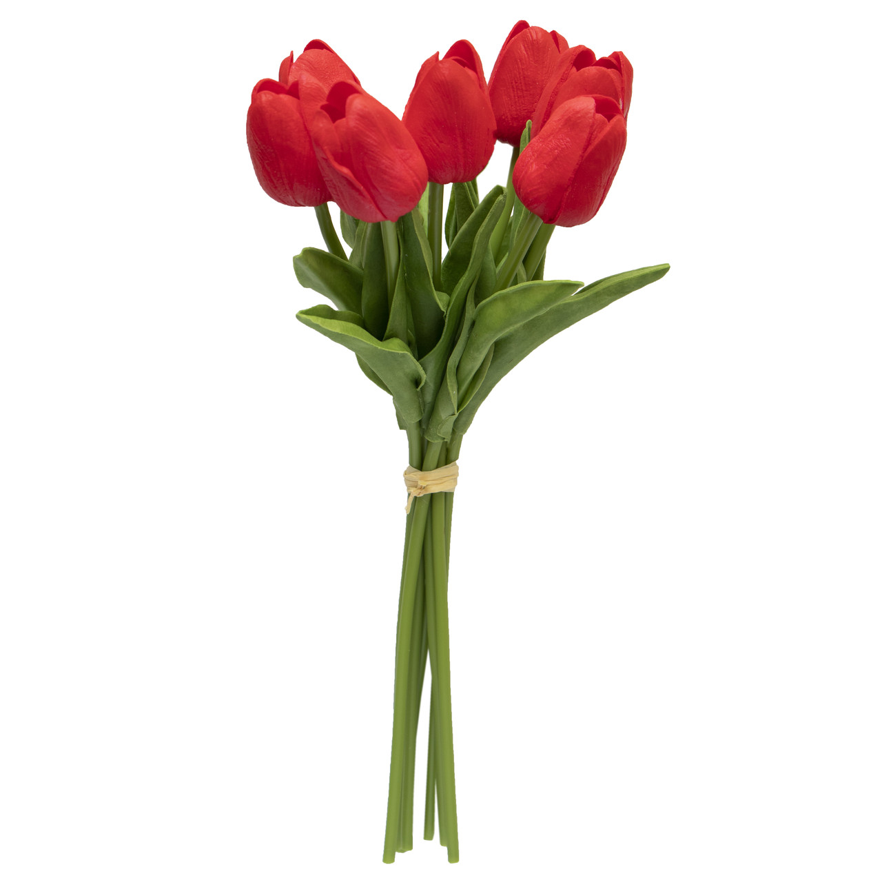 Штучний букет квітів, 7 тюльпанів, червоний, тканина, поліуретан, 30 см (631208), фото 1