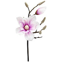 Искусственный цветок Магнолия, 45 см, бело-розовый, ткань, пластик (631482)