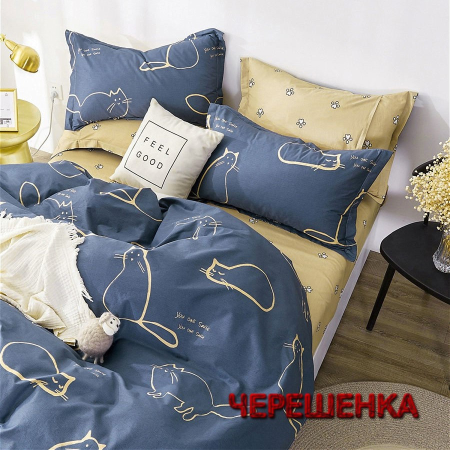 Полуторний набір постільної білизни 150*220 з Бязі "Gold" №154213AB Черешенка™