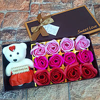 Подарочный набор мыла из роз с мишкой - Оригинальный подарок девушке к 8 марта 14 февраля на день рожденья