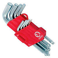 Набір Г-подібних шестигранних ключів із кулястим наконечником, 9 од., 1,5-10 мм, Cr-V, 55 INTERTOOL HT-0605