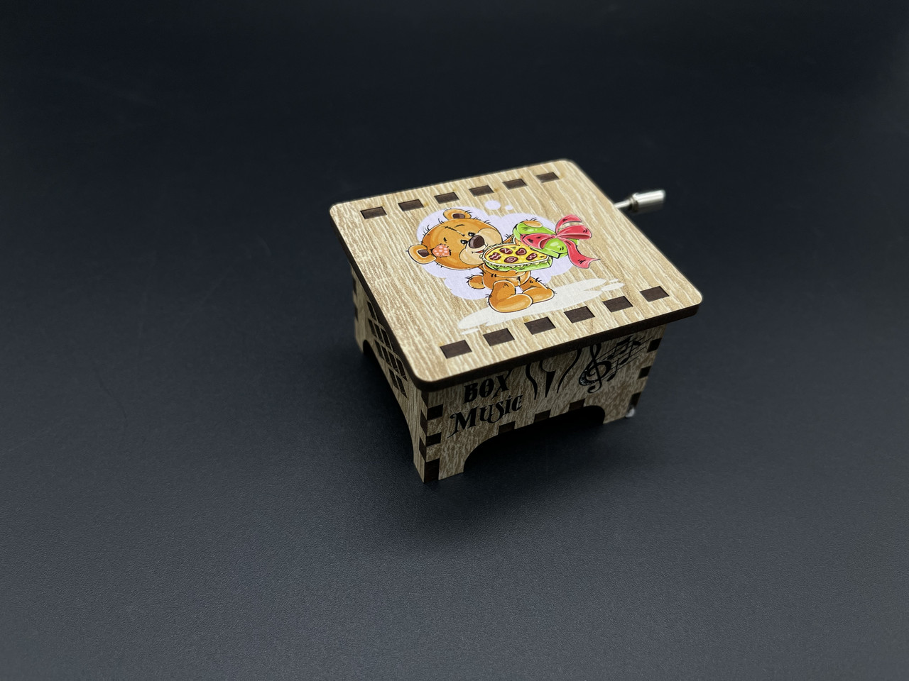 Шкатулка шарманка музична дитяча зі світлого дерева Ведмедик 6х5см шкатулки для декупажу